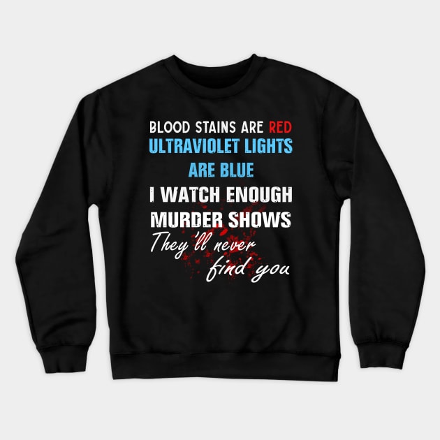 Blood stain are red ultraviolet lights are blue Crewneck Sweatshirt by TEEPHILIC